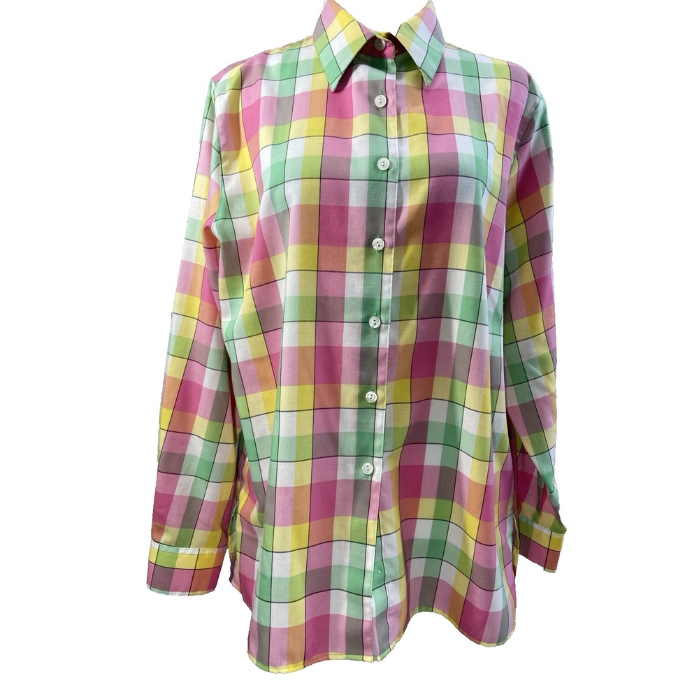 Foxcroft‎ Womens Shirt Large 16 Petite Shaped Pink Seahorse Wrinkle Free Casual